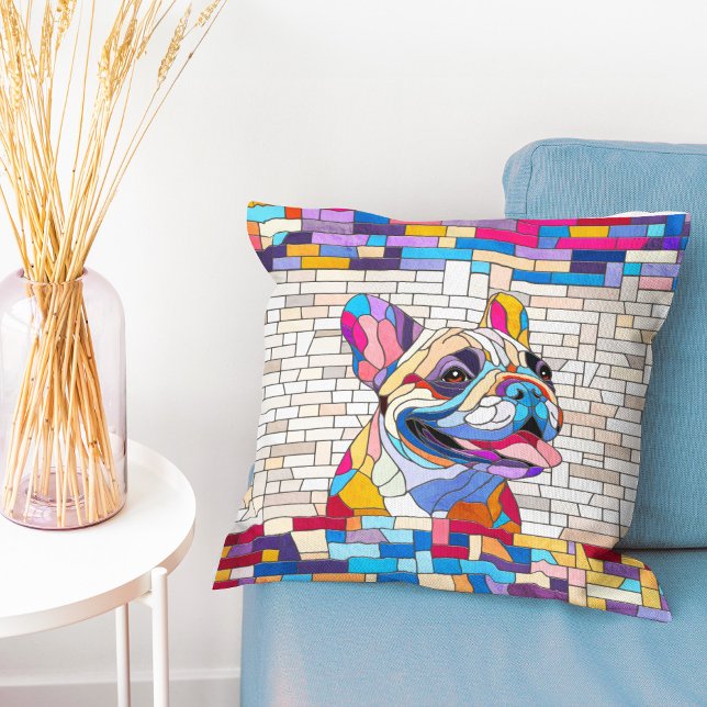 French Bulldog -Frenchie - colorful mosaic Throw Pillow (Creator Uploaded)