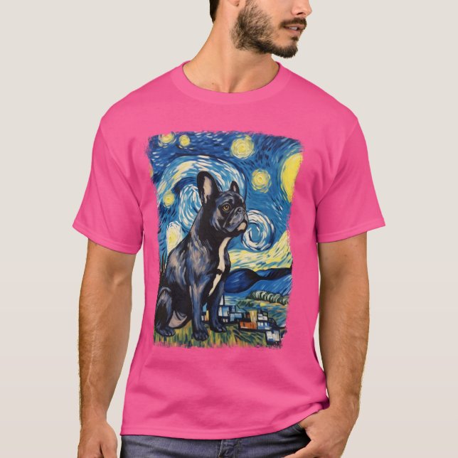 French Bulldog Frenchie Dog Starry Night Painting T-Shirt (Front)