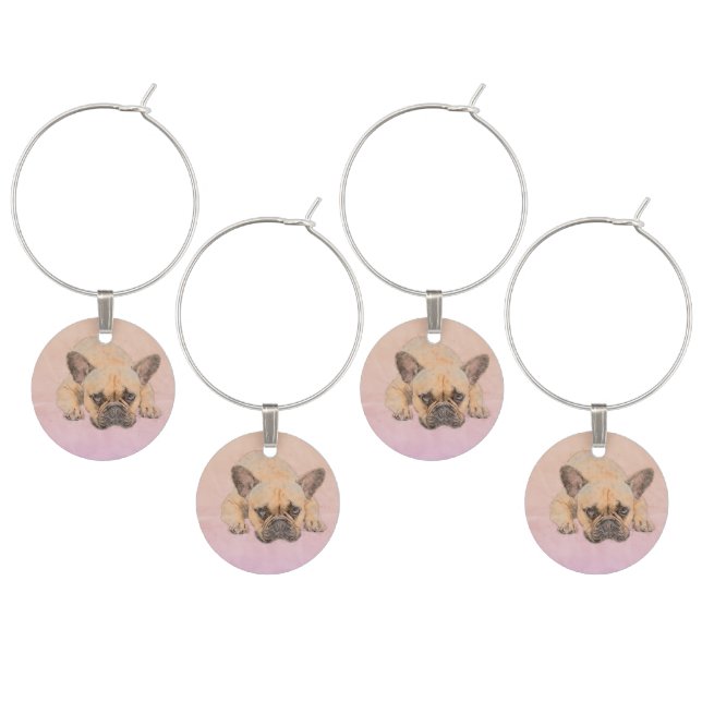 French Bulldog -Frenchie Dog Wine Charm (Staggered)