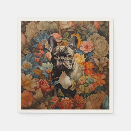 French Bulldog Frenchie Garden Tapestry Birthday Napkins