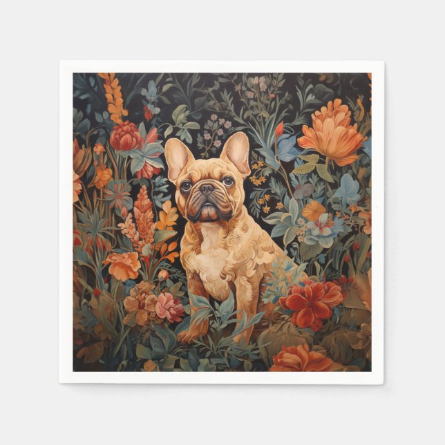 French Bulldog Frenchie Garden Tapestry Birthday Napkins (Front)