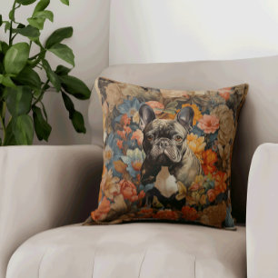 French Bulldog Frenchie Garden Tapestry Birthday Throw Pillow