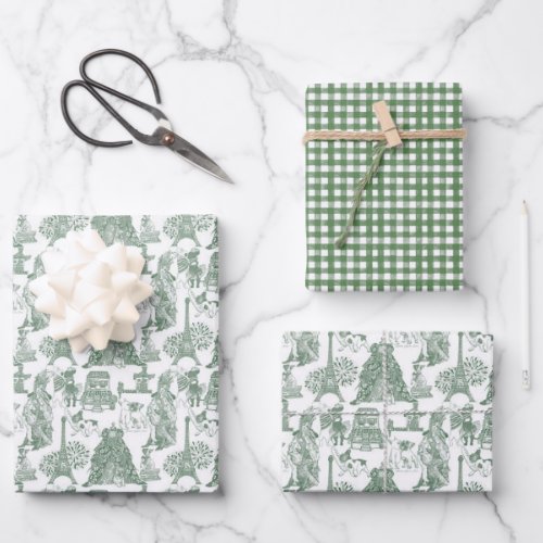 FRENCH BULLDOG Frenchie Green Toile Wrapping Paper Sheets