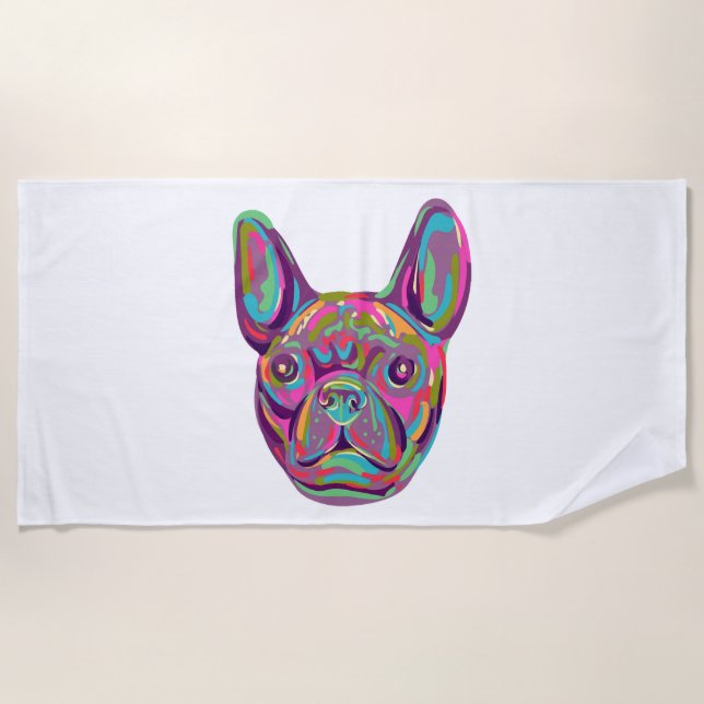 French Bulldog Frenchie head Pop art style Beach Towel (Front)