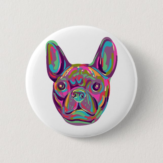 French Bulldog Frenchie head Pop art style Button (Front)