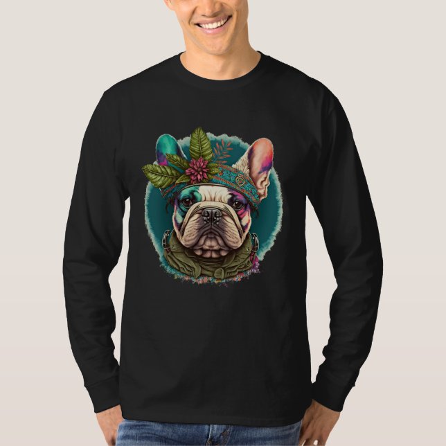 French Bulldog Frenchie Hippie Mandala sunflower T-Shirt (Front)