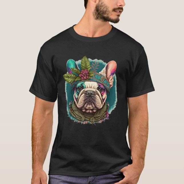 French Bulldog Frenchie Hippie Mandala sunflower T-Shirt (Front)
