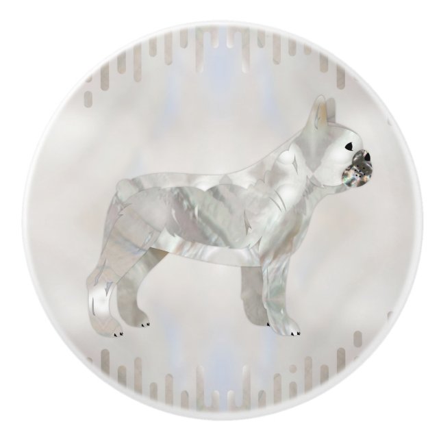 French Bulldog -Frenchie pearl silhouette Ceramic Knob (Front)