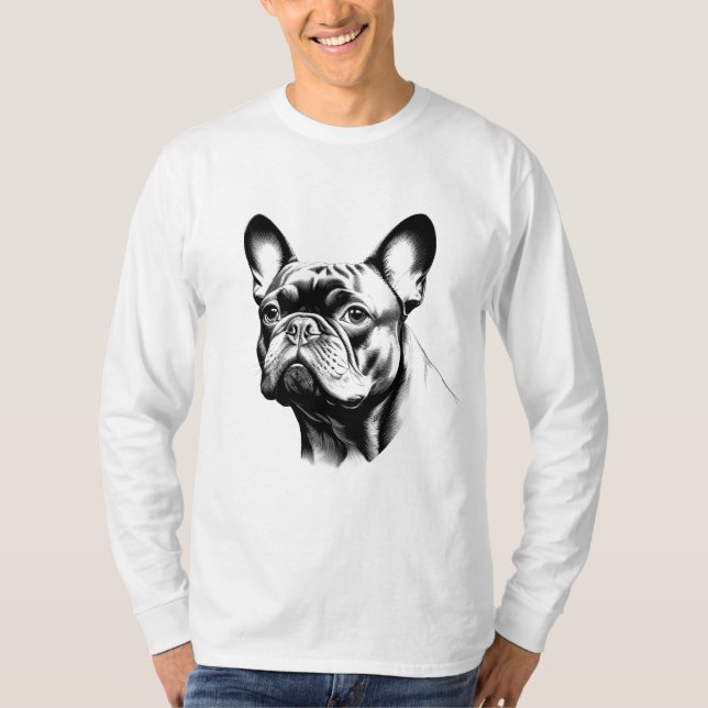 French Bulldog Frenchie Pencil Sketch Art T-Shirt (Front)
