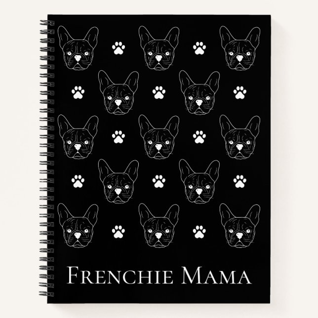French Bulldog Frenchie Personalized Pattern Black Notebook (Front)