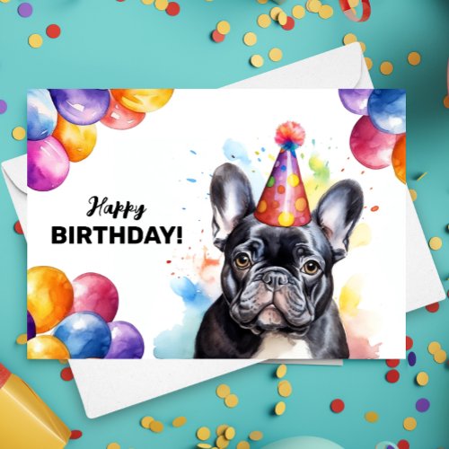French Bulldog Frenchie Portrait Happy Birthday Card