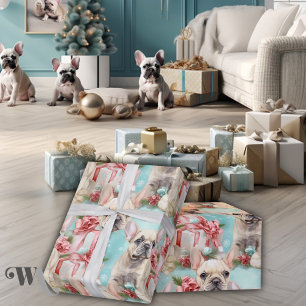 French Bulldog Frolic Pastel Holiday Gift Wrapping Paper