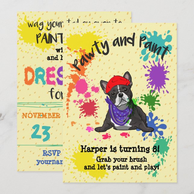 French Bulldog Fun Art Birthday Party Invitation (Front/Back)