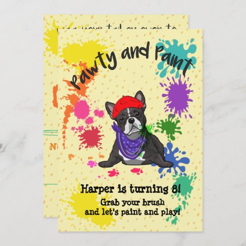 French Bulldog Fun Art Birthday Party Invitation