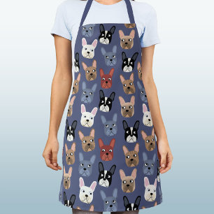 French Bulldog Fun Dusty Blue Dog Apron