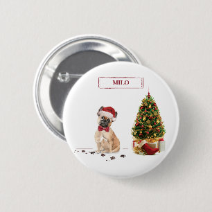 French Bulldog Funny Christmas Dog with Tree Button