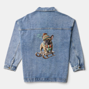 French Bulldog funny sled ride on vacation Denim Jacket