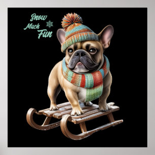 French Bulldog funny sled ride on vacation Poster