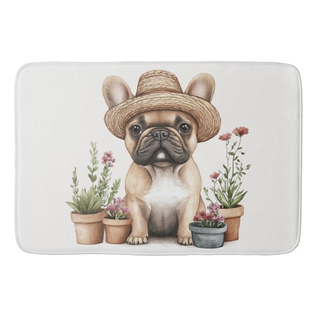 French Bulldog Gardening Flower Pots Bath Mat (Front)