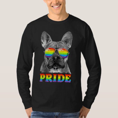 French Bulldog Gay Pride Lgbt Rainbow Flag Sunglas T_Shirt