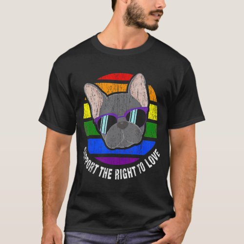 French Bulldog Gay Rainbow Flag Sunset LGBT Pride  T_Shirt