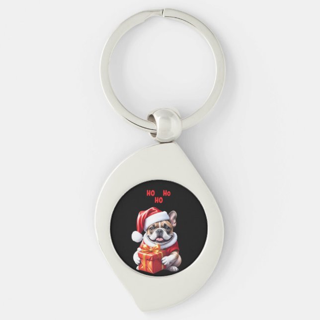 French Bulldog Geschenk mit Schleife Christmas  Keychain (Front)