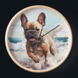 French Bulldog Gift Clock<br><div class="desc">French Bulldog on the beach watercolor art is a great addition to your living room,  kitchen or great room. Original artwork by Nicole.</div>