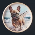 French Bulldog Gift Clock<br><div class="desc">French Bulldog on the beach watercolor art is a great addition to your living room,  kitchen or great room. Original artwork by Nicole.</div>