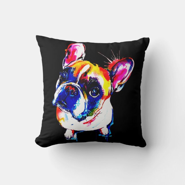 French Bulldog Gift | Cute Frenchie Colorful Art Throw Pillow (Front)