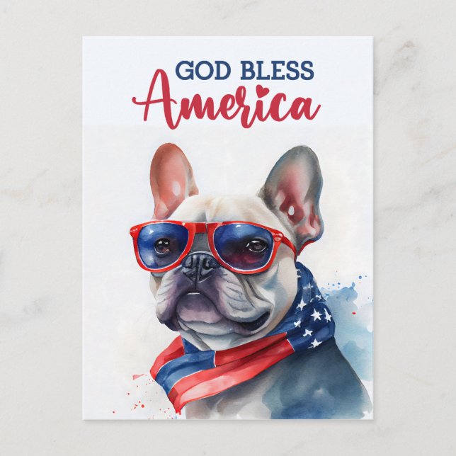 French Bulldog, God Bless America Postcard (Front)