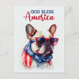 French Bulldog, God Bless America Postcard