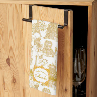 FRENCH BULLDOG Gold Toile Kitchen Towel