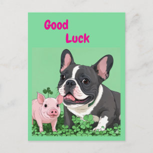 French Bulldog good luck Holiday Postcard
