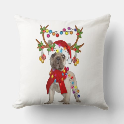 French Bulldog Gorgeous Reindeer Christmas Gift Throw Pillow