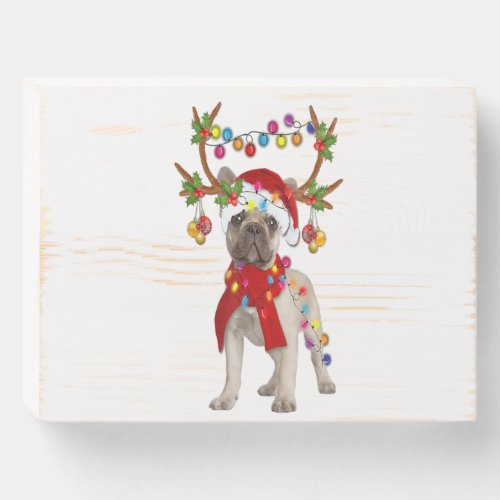 French Bulldog Gorgeous Reindeer Christmas Gift Wooden Box Sign