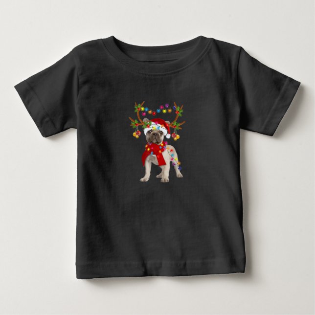 French Bulldog Gorgeous Reindeer Christmas Tree Baby T-Shirt (Front)