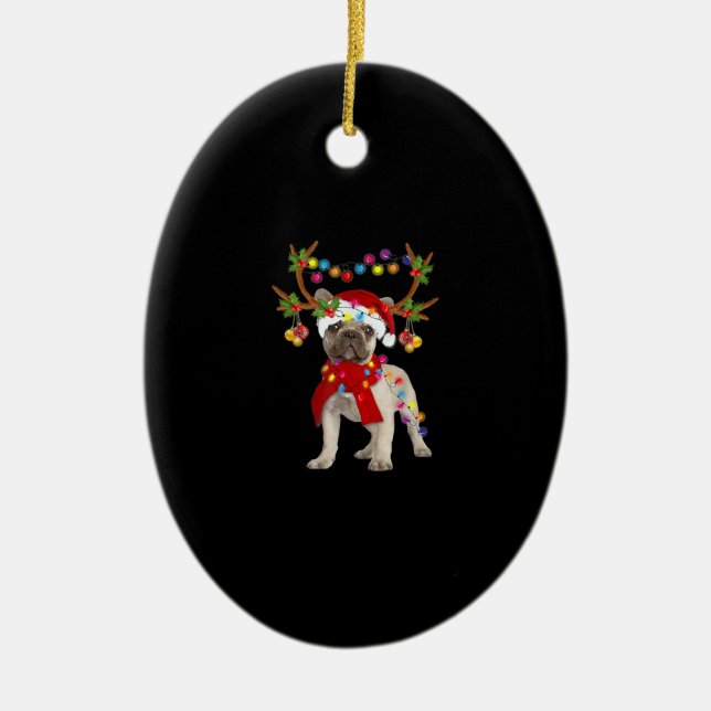 French Bulldog Gorgeous Reindeer Christmas Tree Ceramic Ornament (Front)