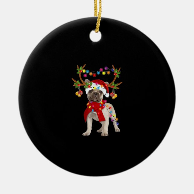 French Bulldog Gorgeous Reindeer Christmas Tree Ceramic Ornament (Front)