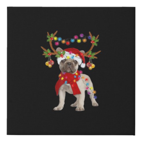 French Bulldog Gorgeous Reindeer Christmas Tree Faux Canvas Print