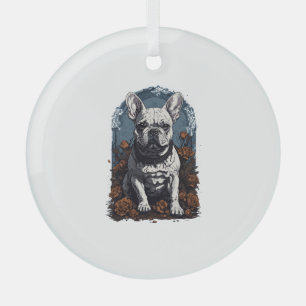 French Bulldog Gothic Floral Glass Ornament
