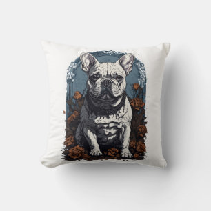 French Bulldog Gothic Floral   Throw Pillow