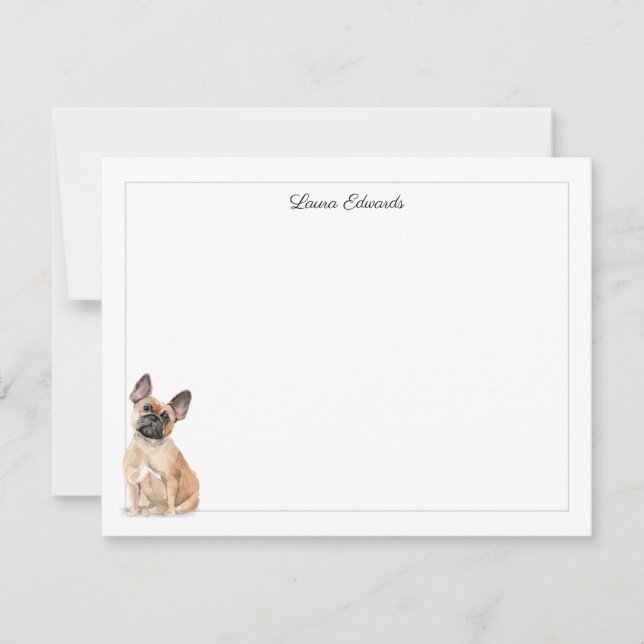 French Bulldog Gray Border Personalized Stationery Note Card (Front)