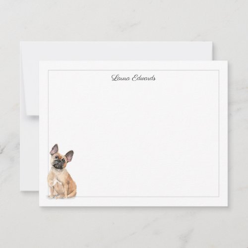 French Bulldog Gray Border Personalized Stationery Note Card