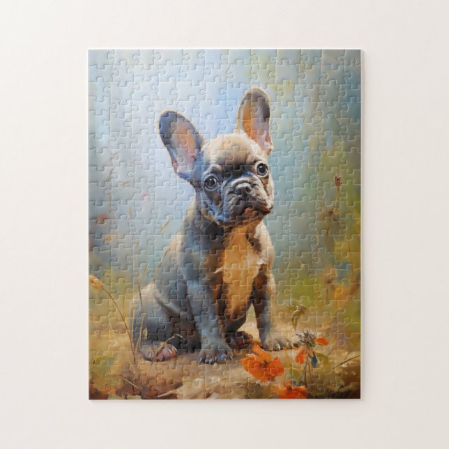 French Bulldog gray puppy sunset portrait Jigsaw Puzzle (Vertical)