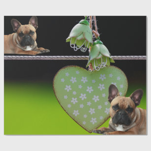 French Bulldog Green Heart French Bulldog Wrapping Paper