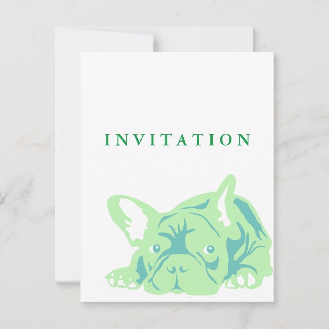 French Bulldog Green Invitation (Front)