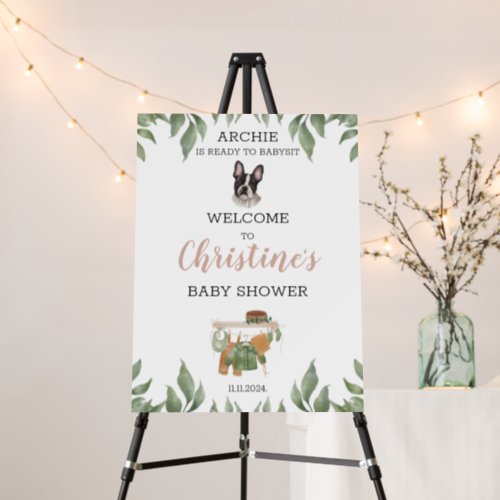 French Bulldog Greenery Baby Shower Welcome Sign