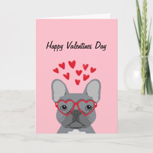 French Bulldog _ grey valentines love card