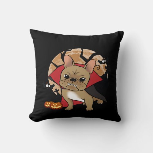 French Bulldog  Halloween Pumpkin Frenchie Witch Throw Pillow