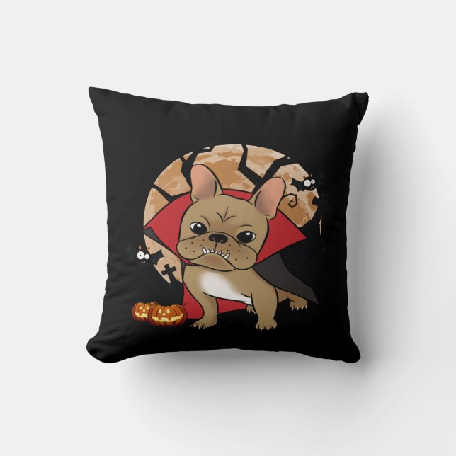 French Bulldog | Halloween Pumpkin Frenchie Witch Throw Pillow (Front)